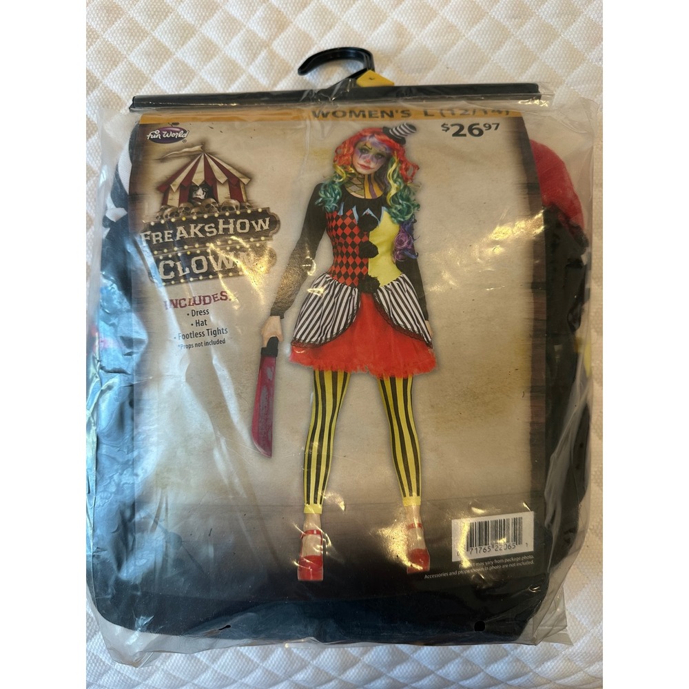 Fun World Freakshow Clown Costume Womens Large 12-14  Halloween